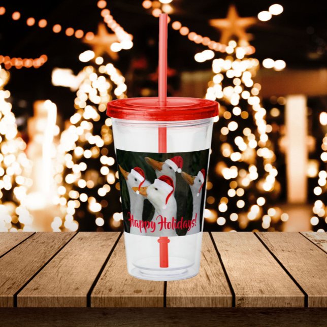 Copo De Acrílico Patos Brancos Vestindo Feriado de Chapéus Vermelho (In Situ Holidays)