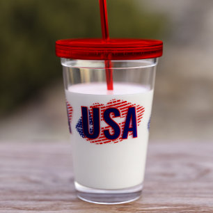 Copo De Acrílico Patriótica EUA Flag Lipstick Kiss Acrylic Tumbler