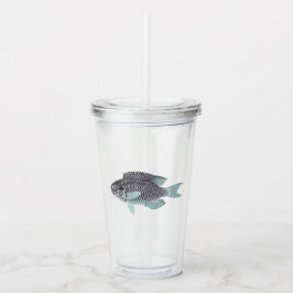Copo De Acrílico Peixe Prateado Brilhante