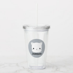 Copo De Acrílico Pequeno Gato Bonito com Nome Personalizado