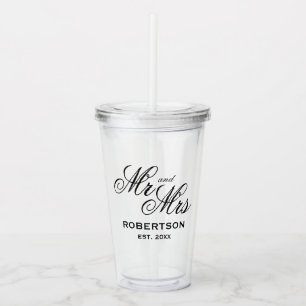 Copo de acrílico personalizado Mr & Mrs para casam