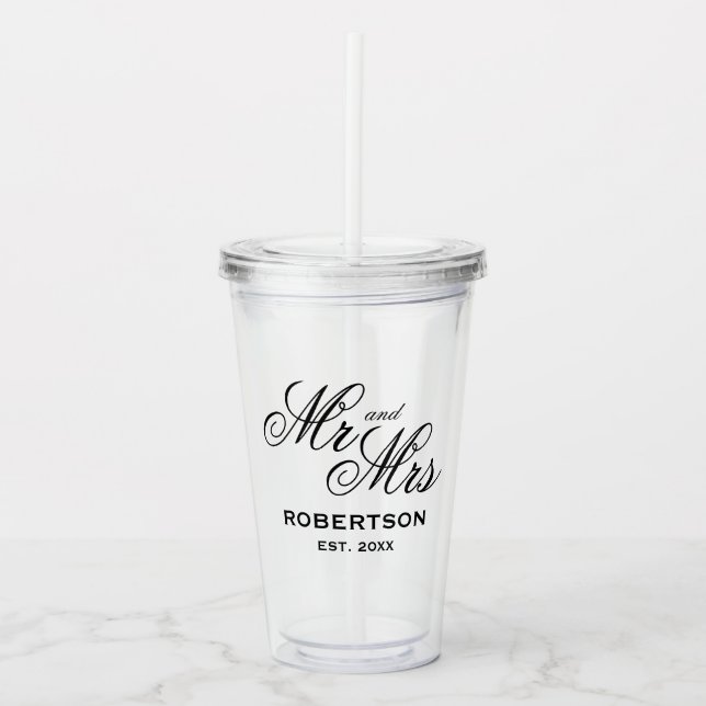 Copo de acrílico personalizado Mr & Mrs para casam (Frente)