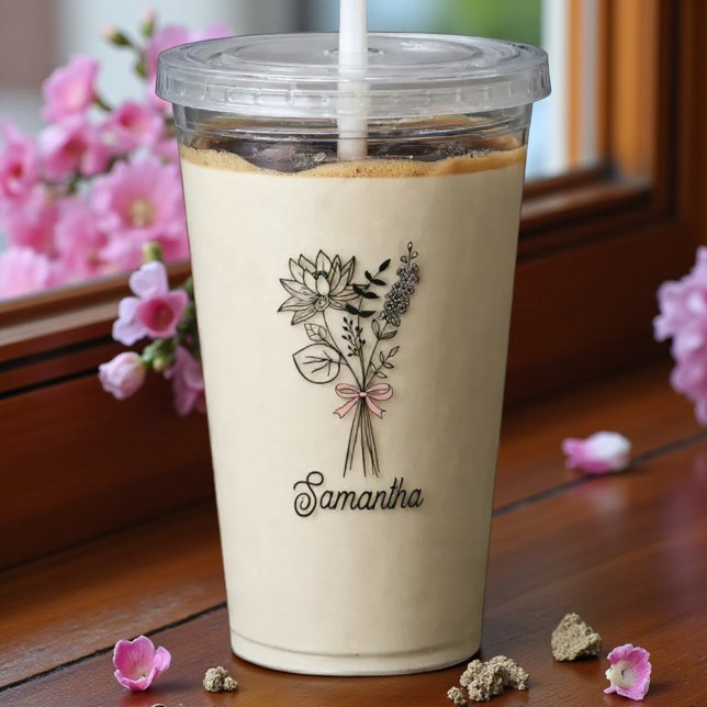 Copo De Acrílico Personalizado Para Ela Laço Rosa Floral (Criador carregado)