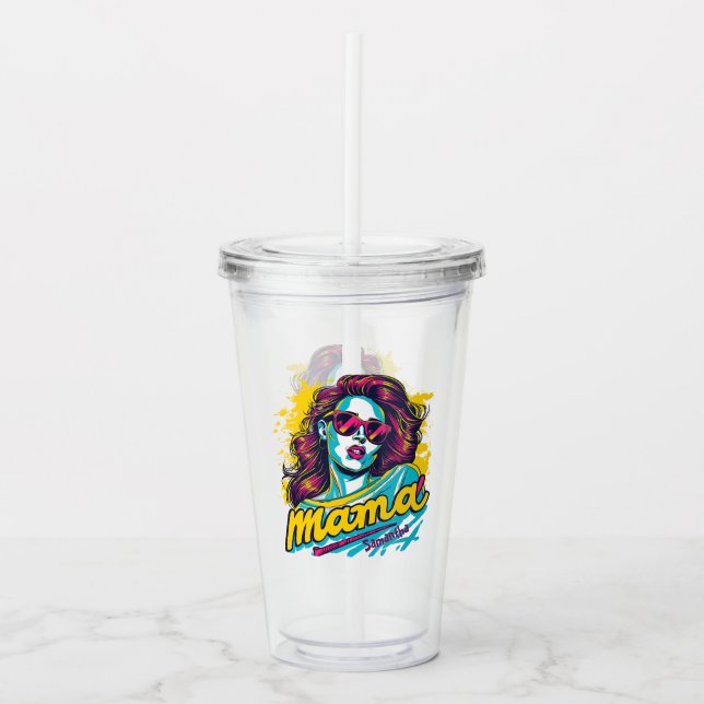 Copo De Acrílico Personalizado Retro Mama Pop Art (12) (Frente)