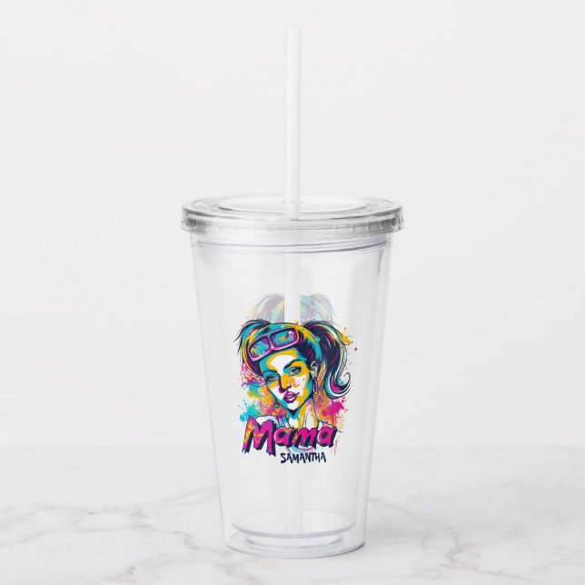 Copo De Acrílico Personalizado Retro Mama Pop Art (20) (Frente)