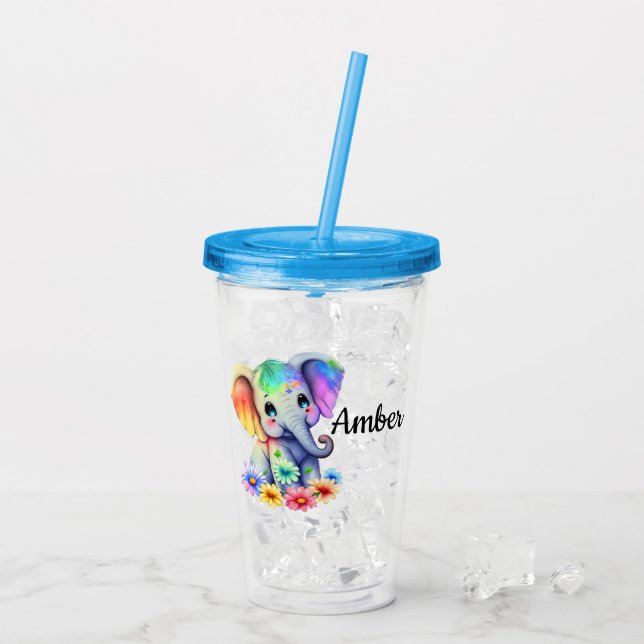 Copo De Acrílico Personalize Elefante Bebê  (Gelo traseiro)
