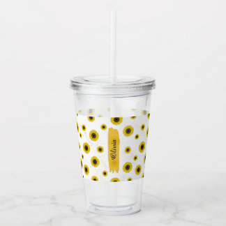 Copo De Acrílico Personalized White Sunflower Pattern Acrylic Cup