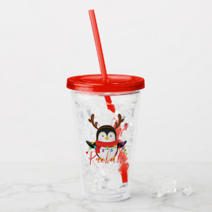 Copo De Acrílico Pinguim de Natal personalizado