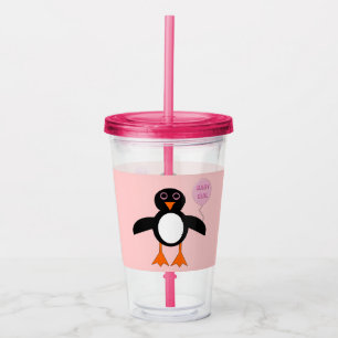 Copo De Acrílico Pinguim-Menino Rosa-Gelado