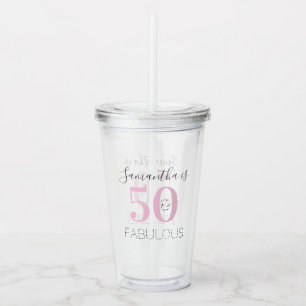 Copo De Acrílico Pink 50 Moderno de Aniversário Personalizado e Fab