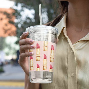 Copo De Acrílico Pink e Lipstick vermelho modernos de Pastel