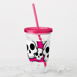 Copo De Acrílico Pink Skull Pattern Acrylic Tumbler
