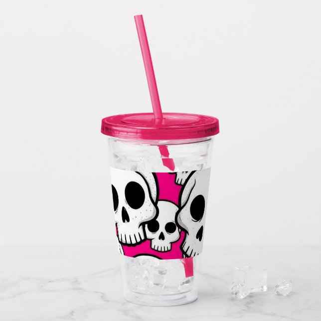 Copo De Acrílico Pink Skull Pattern Acrylic Tumbler (Gelo frontal)