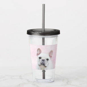 Copo De Acrílico Pintura de Bulldog Francês (Creme/Branco) - Arte
