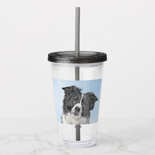 Copo De Acrílico Pintura de Collie de Borda - Arte de Cachorro Orig
