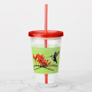 Copo De Acrílico Pintura de Hummingbird e Crocosmia