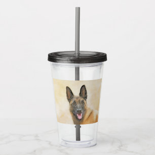 Copo De Acrílico Pintura em Malinois Belga - Arte Cachorra Original