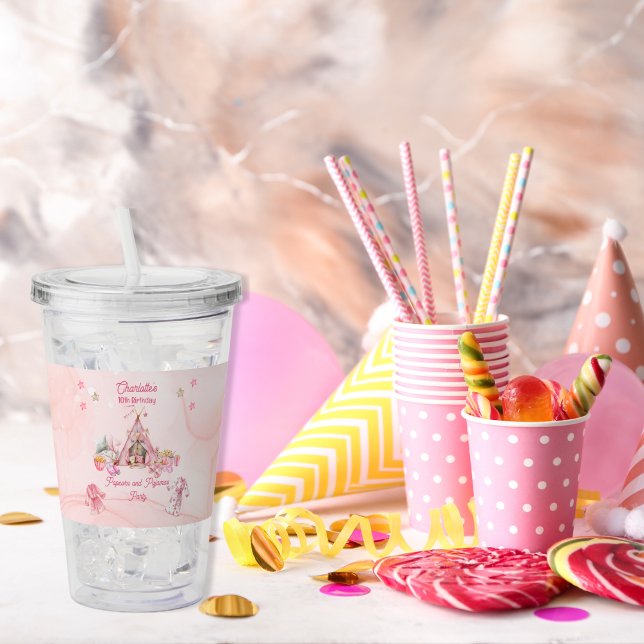 Copo De Acrílico Pipoca rosa e Festa de aniversário de pijama (Pink "Popcorn and Pajamas"  Slumber | Sleepover Birthday Party Popcorn Acrylic Tumbler)