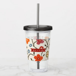 Copo De Acrílico Povo Escandinavo Boho Vintage Floral Personalizado