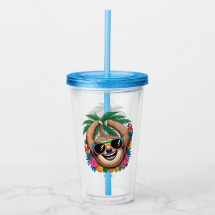 Copo De Acrílico Preguiça Tropical Kawaii – Vibrações Agradáveis de