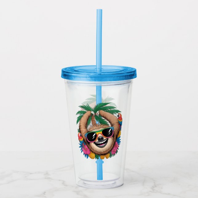 Copo De Acrílico Preguiça Tropical Kawaii – Vibrações Agradáveis de (Frente)