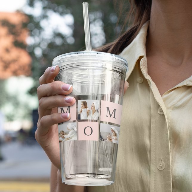 Copo De Acrílico Presente de Mamãe Rosa e Foto Collage Moderna (Criador carregado)