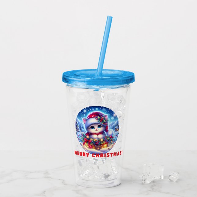 Copo De Acrílico Presente de Tumbler Acrílico de Kitten de Natal (Gelo traseiro)
