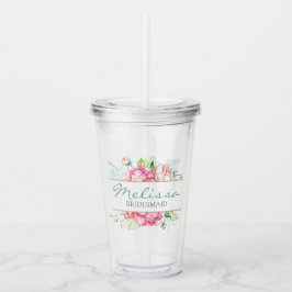 Copo De Acrílico Presente floral romântico da dama de honra da