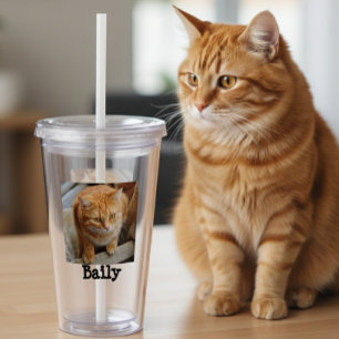 Copo De Acrílico Presente Personalizado com Foto do seu Gato ou Cac