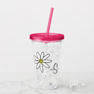 Copo De Acrílico Presente Personalizado com Monograma Daisy Doodle