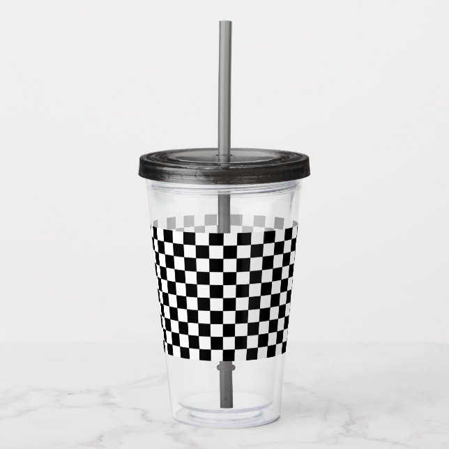 Copo De Acrílico Preto e branco Checkered (Frente)