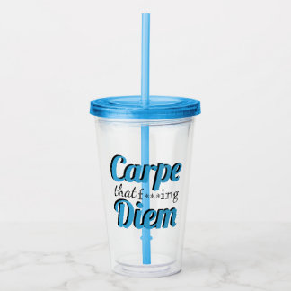 Copo De Acrílico Profanação Carpe Diem Citando Tipografia Azul