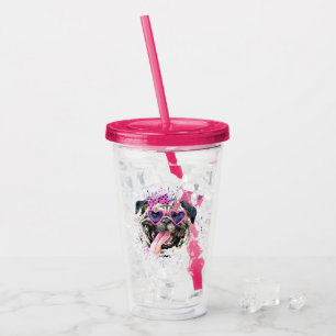 Copo De Acrílico Pug cor-de-rosa bonito da aguarela