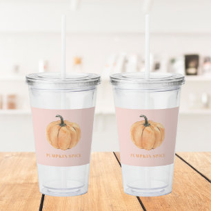 Copo De Acrílico Pumpkin Spice Watercolor Pumpkin Laranja E Rosa