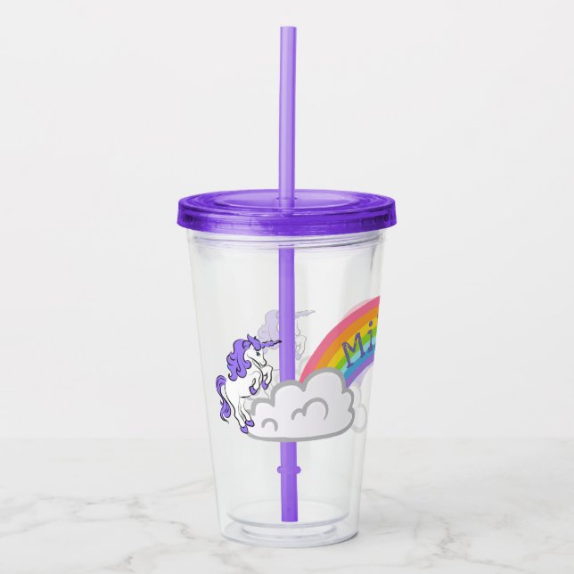 Copo De Acrílico Rainbow e Unicorns Design acrílico Tumbler (Frente)