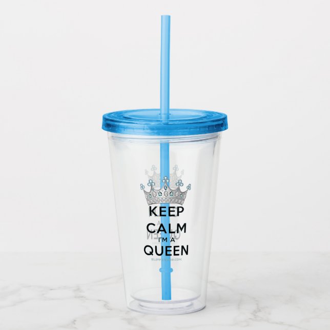 Copo De Acrílico Rainha SlipperyJoe's keep calm coroa de prata poli (Frente)