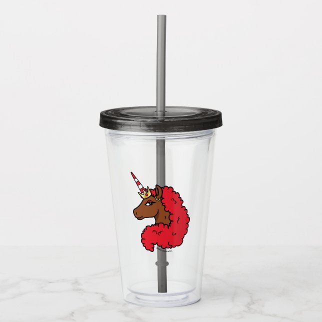 Copo De Acrílico Red Afro Unicorn (Frente)