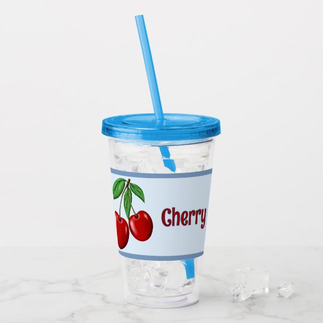 Copo De Acrílico Red Cherries Design Personalizado (Gelo frontal)