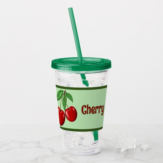 Copo De Acrílico Red Cherries Design Personalizado (Gelo frontal)