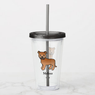 Copo De Acrílico Red English Staffie Cute Cartoon Dog & Name