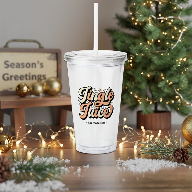 Copo De Acrílico Retro "Jingle Juice" - Natal Personalizado (Retro “Jingle Juice” Personalized Christmas Acrylic Tumbler)
