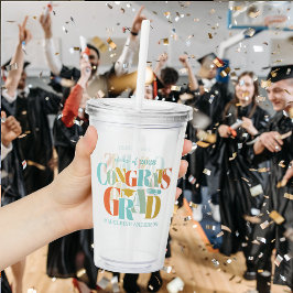 Copo De Acrílico Retro Parabéns Graduado Graduação Preto