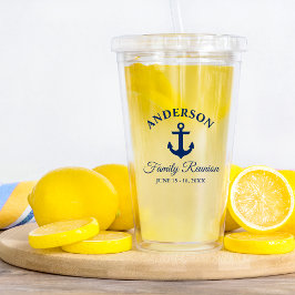 Copo De Acrílico Reunião da família da âncora azul Marinho náutica