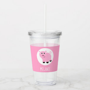 Copo De Acrílico Rosa bonito do porco dos desenhos animados dos