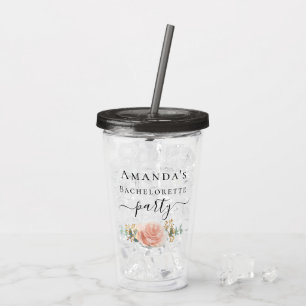 Copo De Acrílico Rosa dourada floral eucalipto folhagem para desped