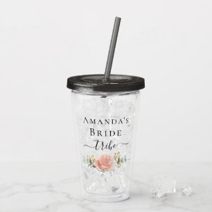 Copo De Acrílico Rosa dourada floral noiva tribo