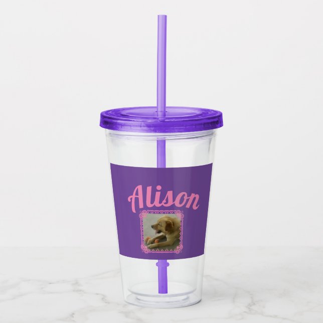 Copo De Acrílico Rosa Personalizável e Roxo (Frente)