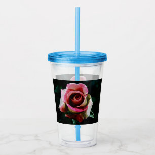 Copo De Acrílico Rosa vermelha pintada a óleo