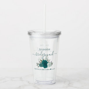 Copo De Acrílico Rosas Teal & Aqua Casamento Elegante de Bridesmaid