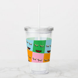 Copo De Acrílico Rostos de blocos monstruosos sorridentes